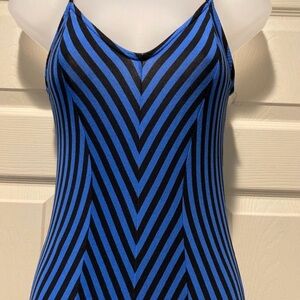 MOSSIMO Maxi dress. Blue with black strips . Spaghetti straps. Stretchy. Size sm